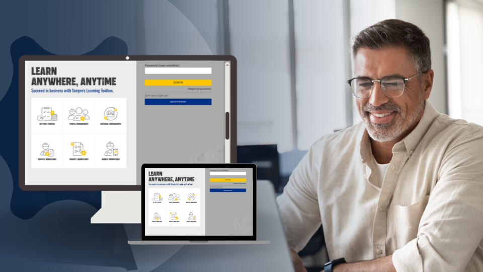 A man completes online Simpro online training